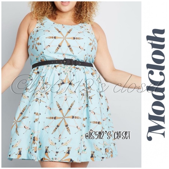 ModCloth x Dupenny Synchronized Swimmers Optimistic Effect A-line Retro Dress 1X - Picture 16 of 16